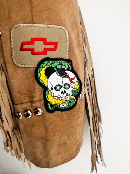 Vintage Light Beige Fringe Suede Jacket with Patches S - Picture 7 of 16